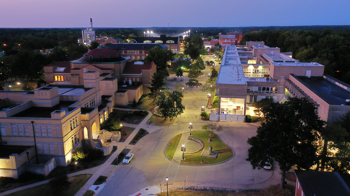 Aerial Shot of SIU Campus Faner Breezeway